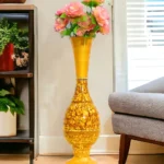 Youngsera 23-Inch Handmade Marble Design Surahi Flower Vase Perfect For Home Decor - Golden Brown