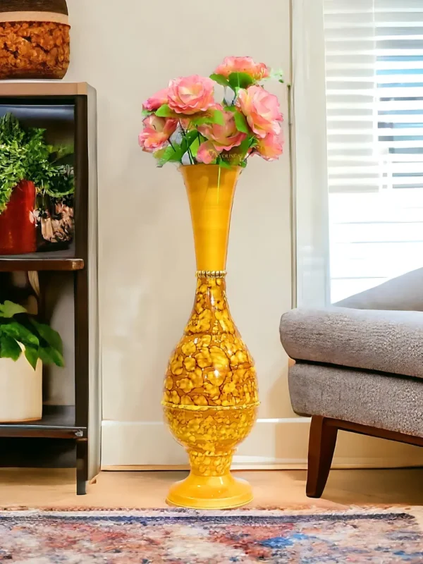 24 Inch Lifestyle Surahi Marble GD Brown 3 Youngsera 23-Inch Handmade Marble Design Surahi Flower Vase Perfect For Home Decor - Golden Brown - Image 1
