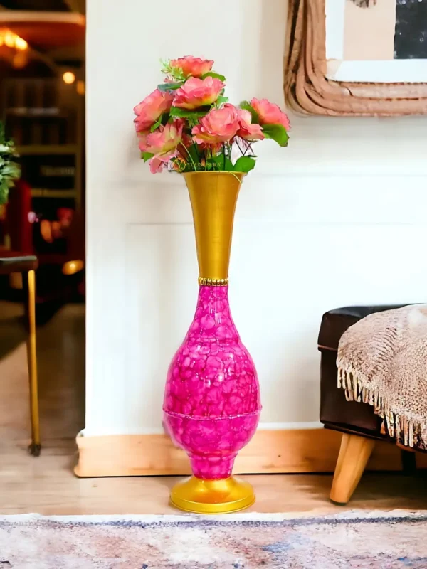 24 Inch Lifestyle Surahi Marble Pink 2 Youngsera 23-Inch Handmade Marble Design Surahi Flower Vase Perfect For Home Decor - Pink - Image 1