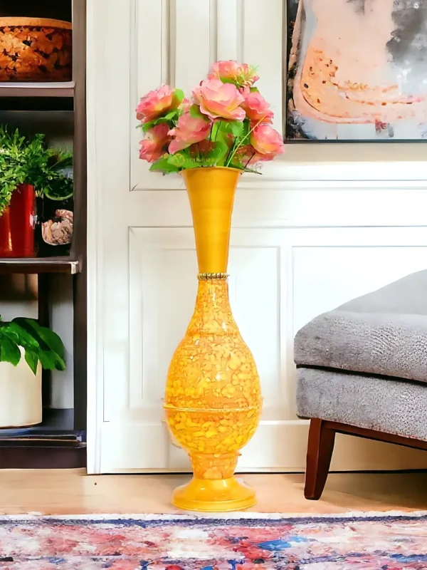 24 Inch Lifestyle Surahi Marble Yellow 3 Youngsera 23-Inch Handmade Marble Design Surahi Flower Vase Perfect For Home Decor - Yellow - Image 1