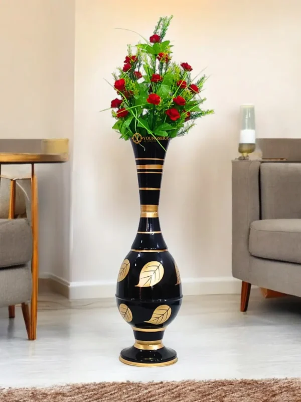 Youngsera 23-Inch Handmade Table Decor Patta Design Surahi Flower Vase Perfect For Home Decor - Black - Image 1