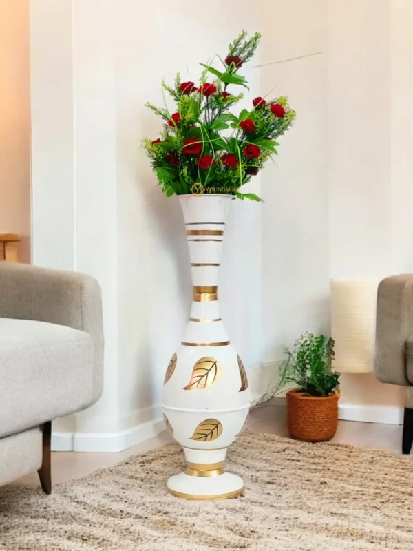 Youngsera 23-Inch Handmade Table Decor Patta Design Surahi Flower Vase Perfect For Home Decor - White - Image 1