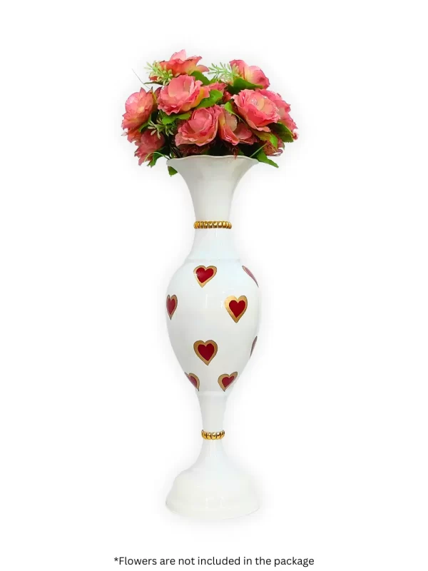 Youngsera Handmade 24-Inch Flower Vase with Red Heart Design, Perfect for Home Decoration and Adding a Touch of Glamour and Romance to Your Living Space - White - Image 3