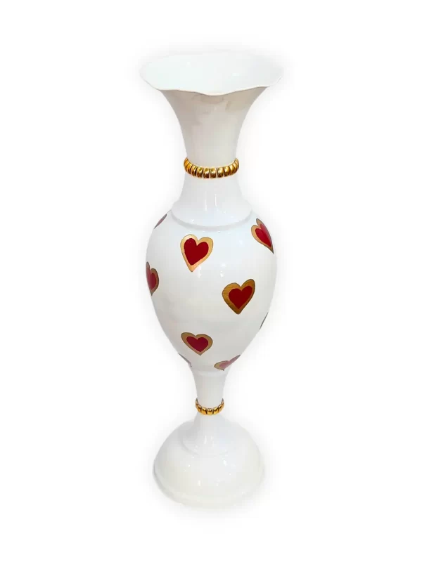 Youngsera Handmade 24-Inch Flower Vase with Red Heart Design, Perfect for Home Decoration and Adding a Touch of Glamour and Romance to Your Living Space - White - Image 4