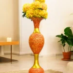 Youngsera Metal Flower Vase | Marble Design Flower Vase | Perfect for Home Decor, Living Room, Corner Space| 36-Inch Height | Pack Of 1 | Orange