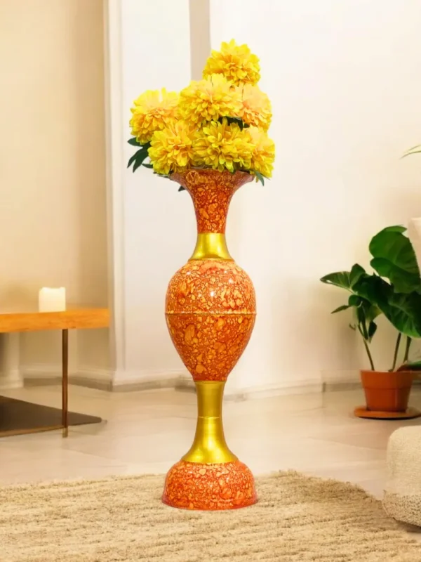 Youngsera Metal Flower Vase | Marble Design Flower Vase | Perfect for Home Decor, Living Room, Corner Space| 36-Inch Height | Pack Of 1 | Orange - Image 1