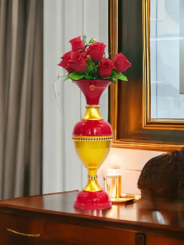 16_-C1-Red-Golden-lfs Youngsera Flower Vase for Home Decor Table Decor | Small Size Flower Vase For Table Decor | 16 Inch | Red - Image 6