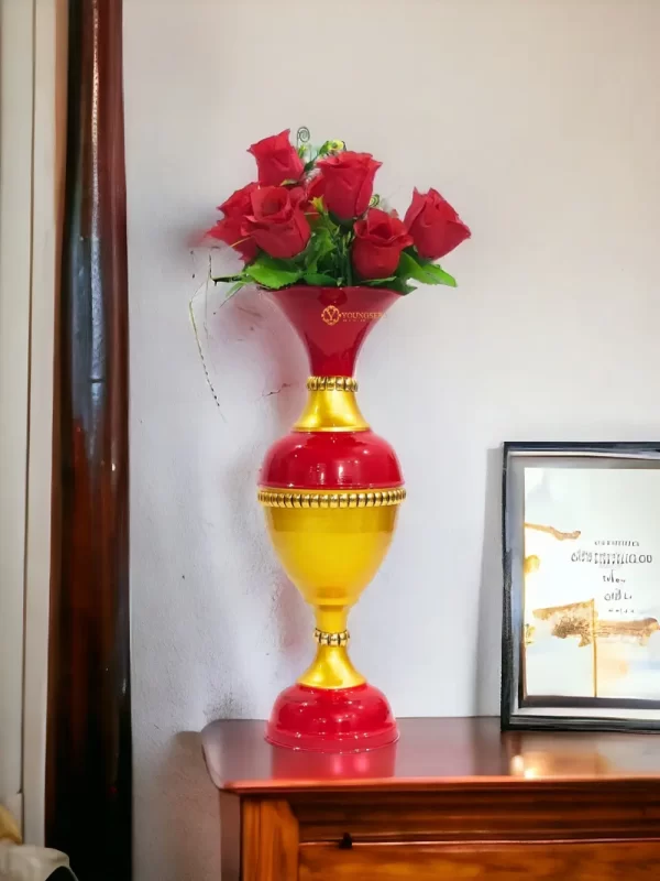 16_-C1-Red-vase-Golden-Main-lfs Youngsera Flower Vase for Home Decor Table Decor | Small Size Flower Vase For Table Decor | 16 Inch | Red - Image 1