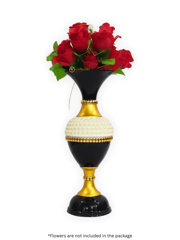 Youngsera Flower Vase for Table Decor | Small Size Half Moti Design Flower Vase For Table Decor | 16 Inch | Black - Image 3