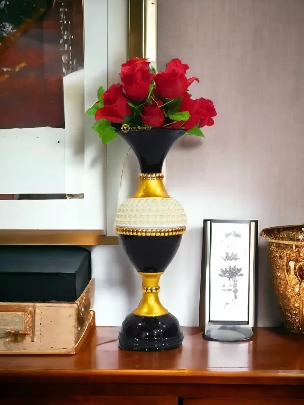 Youngsera Flower Vase for Table Decor | Small Size Half Moti Design Flower Vase For Table Decor | 16 Inch | Black - Image 6