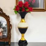Youngsera Flower Vase for Table Decor | Small Size Half Moti Design Flower Vase For Table Decor | 16 Inch | Black