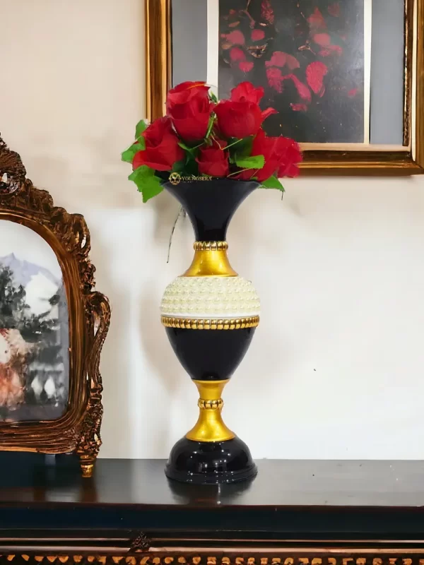 16_-Half-Moti-Black-vase-Main-lfs Youngsera Flower Vase for Table Decor | Small Size Half Moti Design Flower Vase For Table Decor | 16 Inch | Black - Image 1