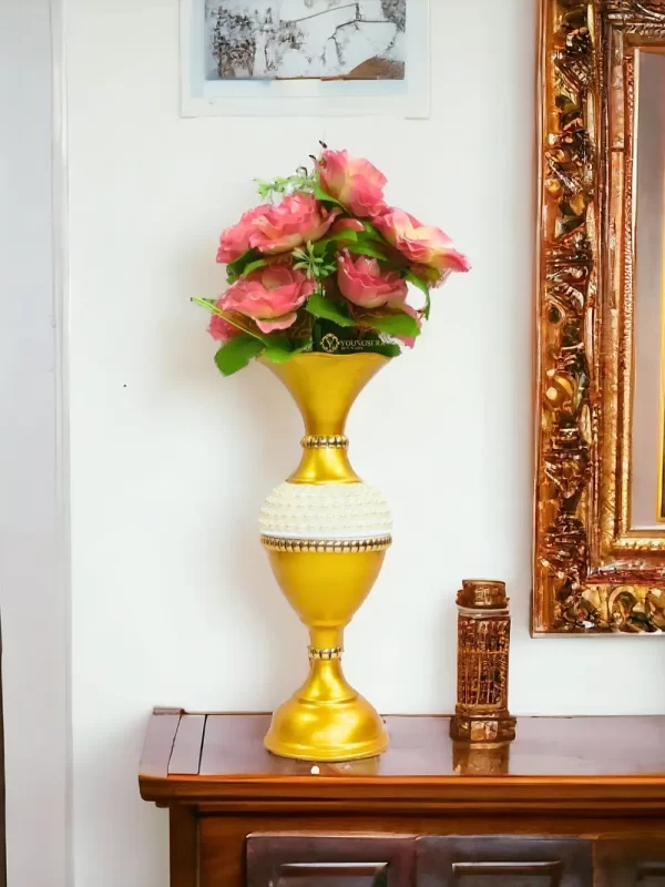 Youngsera Flower Vase for Table Decor | Small Size Half Moti Design Flower Vase For Table Decor | 16 Inch | Golden - Image 1
