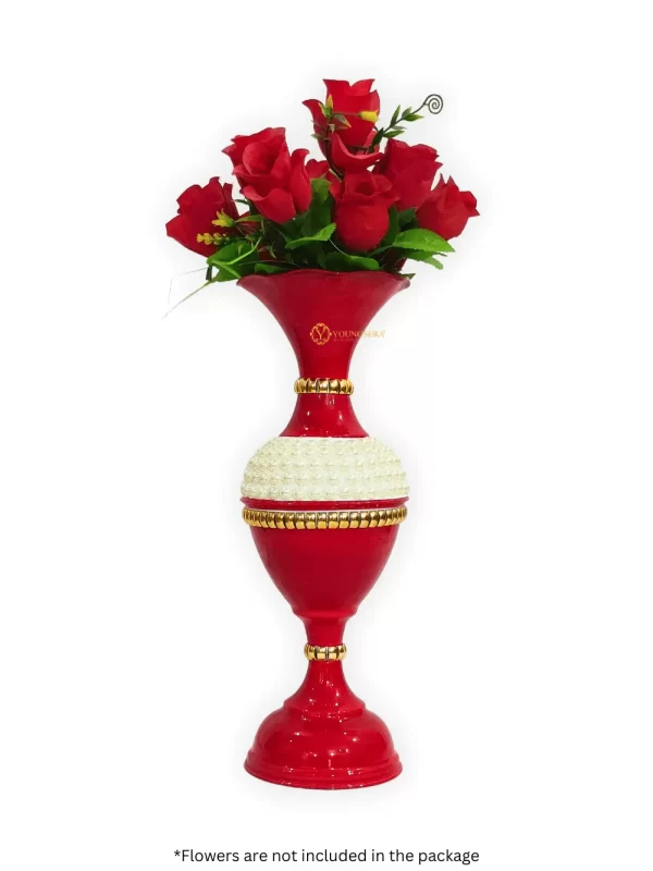 16_ Half Moti Red Flower Youngsera Flower Vase for Table Decor | Small Size Half Moti Design Flower Vase For Table Decor | 16 Inch | Red - Image 3