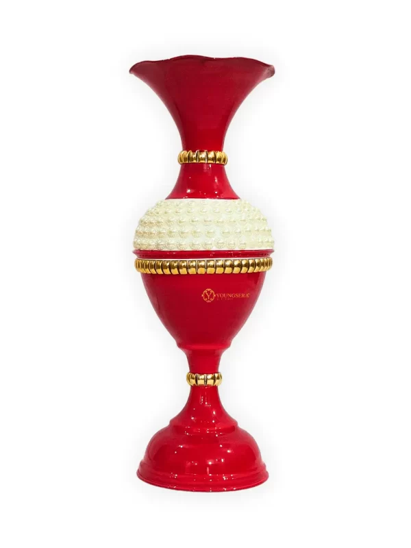 16_ Half Moti Red Main Image Youngsera Flower Vase for Table Decor | Small Size Half Moti Design Flower Vase For Table Decor | 16 Inch | Red - Image 2