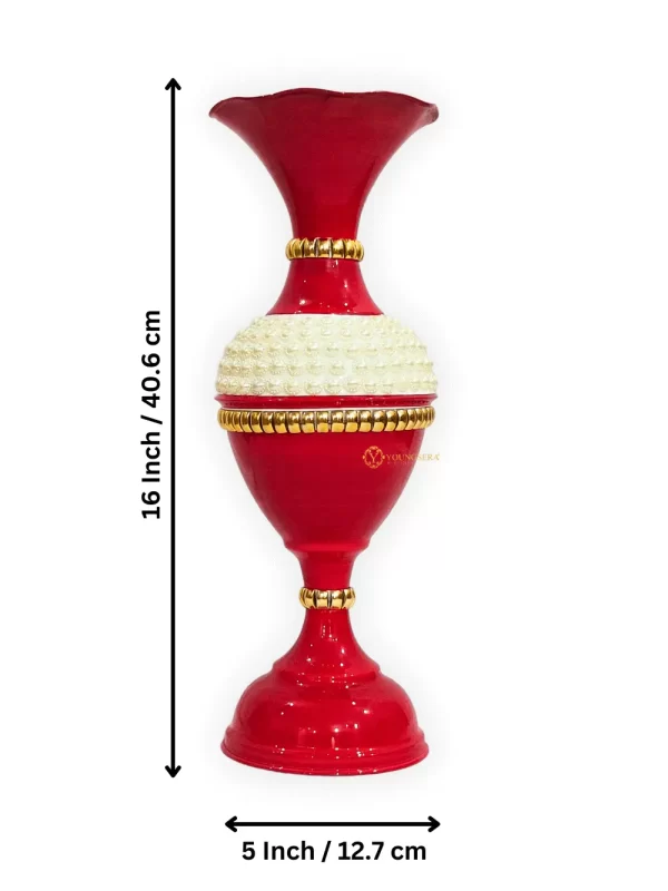 16_ Half Moti Red Size Youngsera Flower Vase for Table Decor | Small Size Half Moti Design Flower Vase For Table Decor | 16 Inch | Red - Image 5