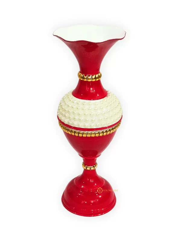 16_ Half Moti Red Top View Youngsera Flower Vase for Table Decor | Small Size Half Moti Design Flower Vase For Table Decor | 16 Inch | Red - Image 4