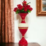 Youngsera Flower Vase for Table Decor | Small Size Half Moti Design Flower Vase For Table Decor | 16 Inch | Red