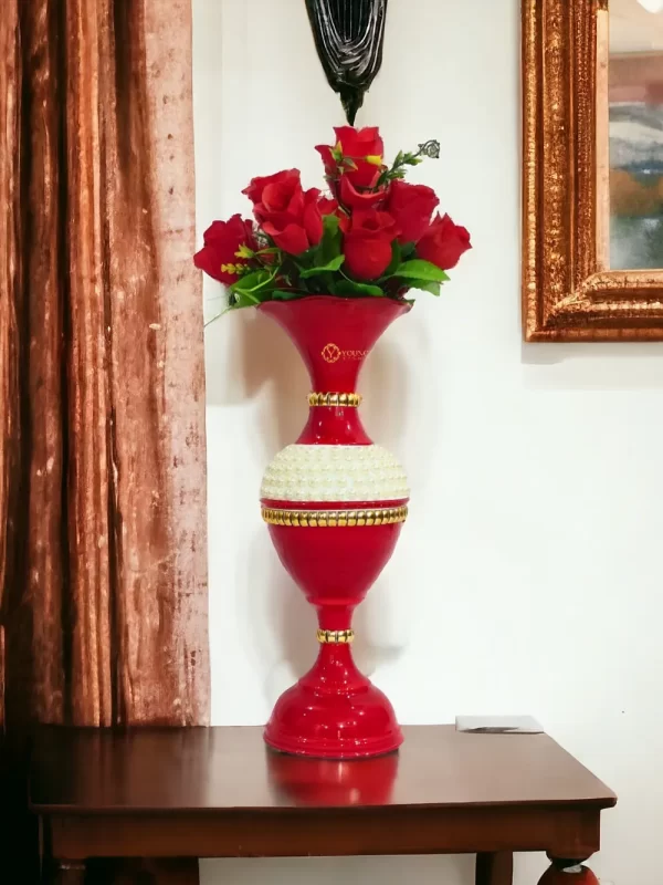 16_-Half-Moti-Red-vase-Main-lfs Youngsera Flower Vase for Table Decor | Small Size Half Moti Design Flower Vase For Table Decor | 16 Inch | Red - Image 1