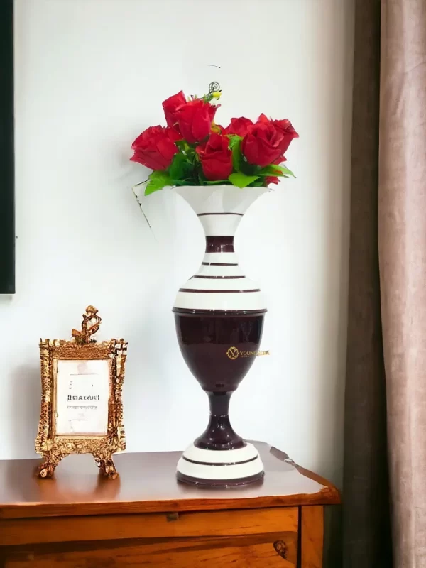 Youngsera Flower Vase for Table Decor | Small Size Lining Design Flower Vase For Table Decor | 16 Inch | Brown - Image 1
