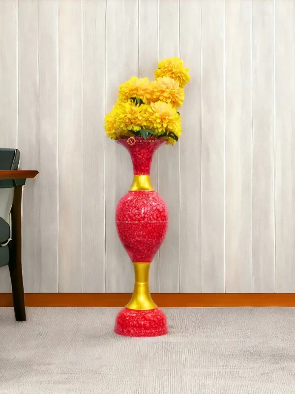 36-Marble-Red-Main-lifestyle Youngsera Metal Flower Vase | Marble Design Flower Vase | Perfect for Home Decor, Living Room, Corner Space| 36-Inch Height | Pack Of 1 | Red - Image 1