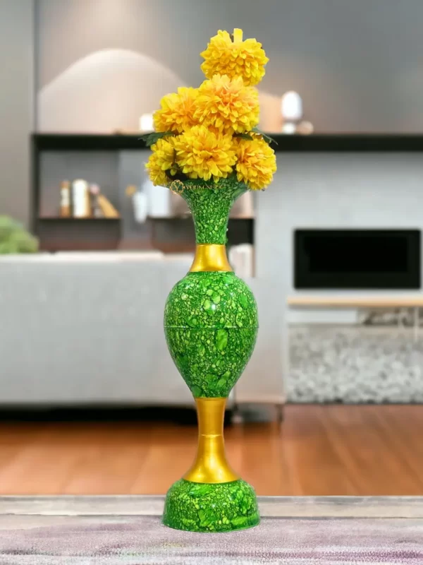 36_-Marble-Green-lifestyle Youngsera Metal Flower Vase | Marble Design Flower Vase | Perfect for Home Decor, Living Room, Corner Space| 36-Inch Height | Pack Of 1 | Green - Image 1