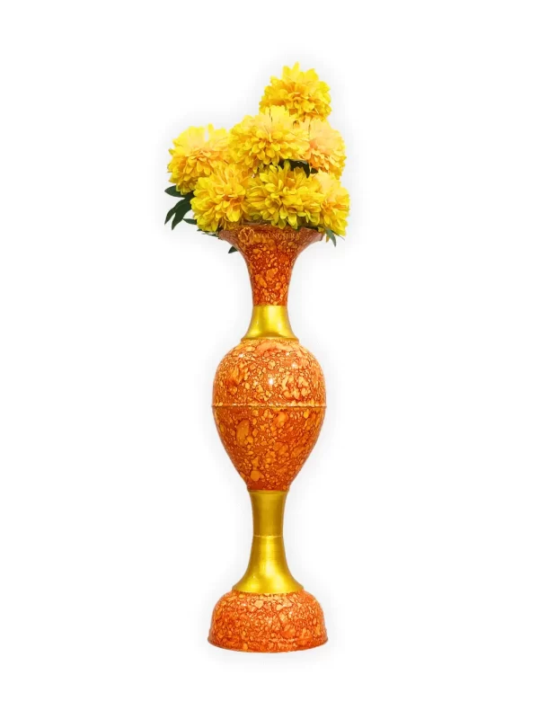 Youngsera Metal Flower Vase | Marble Design Flower Vase | Perfect for Home Decor, Living Room, Corner Space| 36-Inch Height | Pack Of 1 | Orange - Image 3
