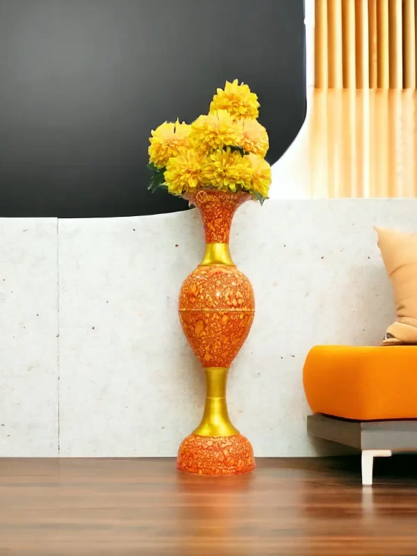 Youngsera Metal Flower Vase | Marble Design Flower Vase | Perfect for Home Decor, Living Room, Corner Space| 36-Inch Height | Pack Of 1 | Orange - Image 6