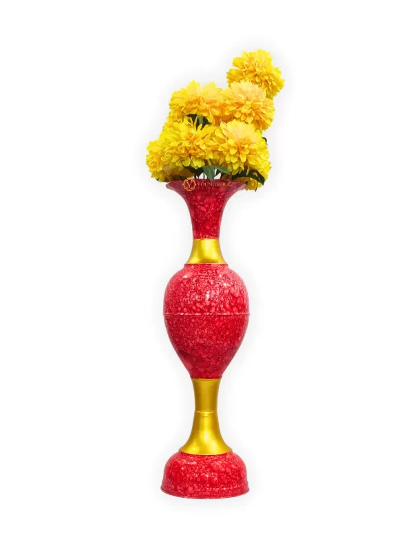 Youngsera Metal Flower Vase | Marble Design Flower Vase | Perfect for Home Decor, Living Room, Corner Space| 36-Inch Height | Pack Of 1 | Red - Image 3