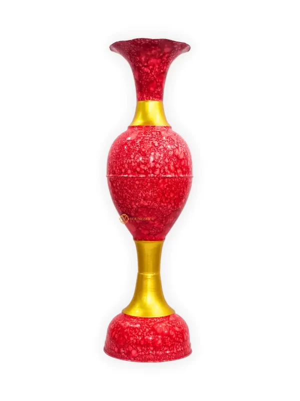 Youngsera Metal Flower Vase | Marble Design Flower Vase | Perfect for Home Decor, Living Room, Corner Space| 36-Inch Height | Pack Of 1 | Red - Image 2