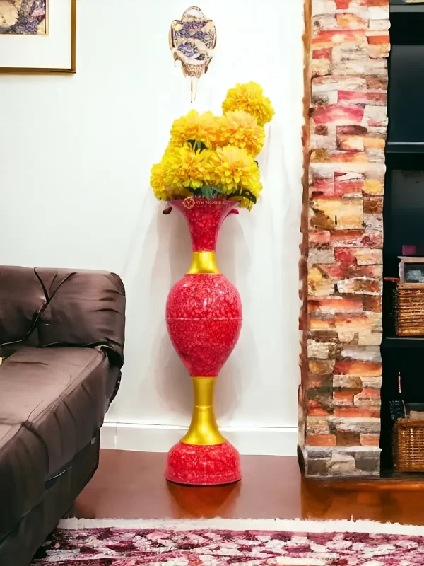 Youngsera Metal Flower Vase | Marble Design Flower Vase | Perfect for Home Decor, Living Room, Corner Space| 36-Inch Height | Pack Of 1 | Red - Image 6