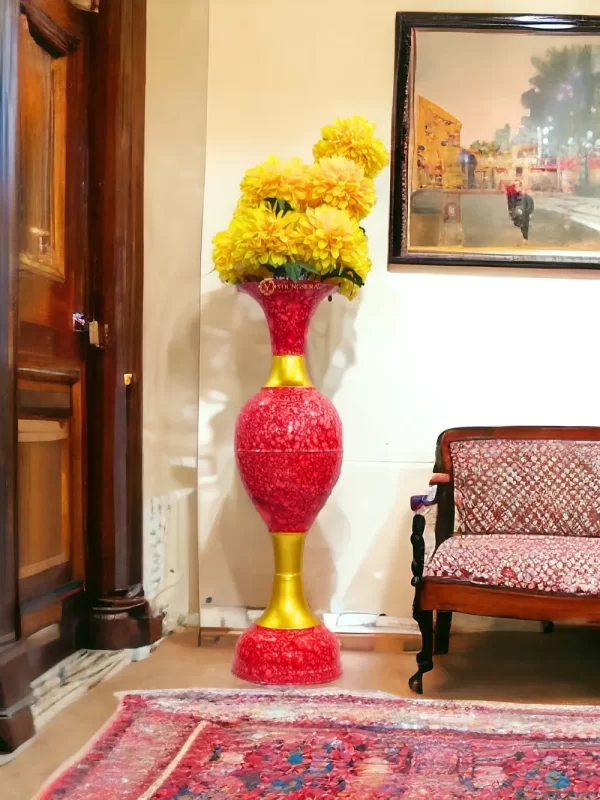 Youngsera Metal Flower Vase | Marble Design Flower Vase | Perfect for Home Decor, Living Room, Corner Space| 36-Inch Height | Pack Of 1 | Red - Image 7