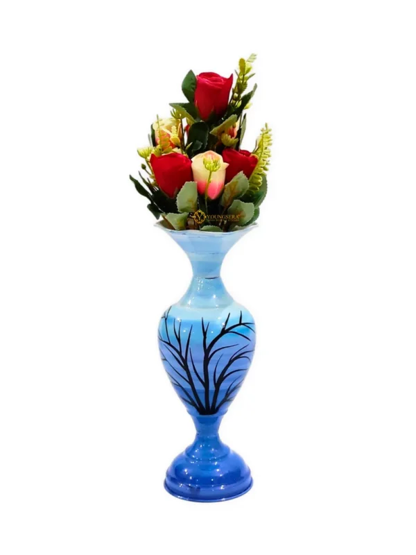 Youngsera Handmade Tree Design Flower Vase For Artificial Flowers Home Décor Office Living Room Bedroom Table Decoration Item 12 Inch Vase | Pack Of 2 | Blue - Image 2
