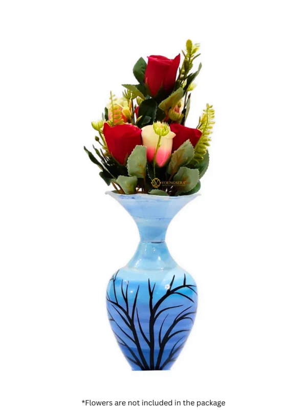 Youngsera Handmade Tree Design Flower Vase For Artificial Flowers Home Décor Office Living Room Bedroom Table Decoration Item 12 Inch Vase | Pack Of 2 | Blue - Image 5