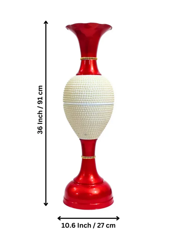 Youngsera 36-Inch Flower Vase: Exquisite Vase with White Pearls for Luxurious Home Decor - Red - Image 7