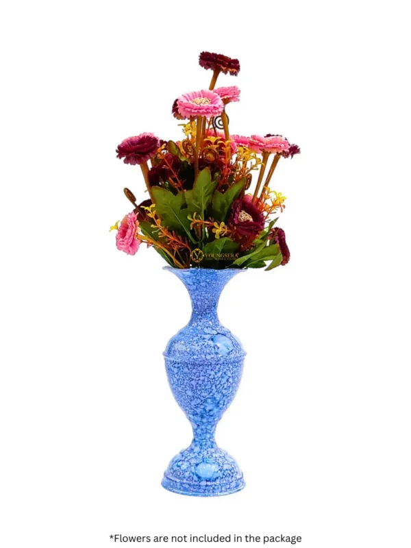 Youngsera Marble Design Flower Vase For Artificial Flowers Home Décor Office Living Room Bedroom Table Decoration Item 9 Inch Vase | Pack Of 2 | Blue - Image 2