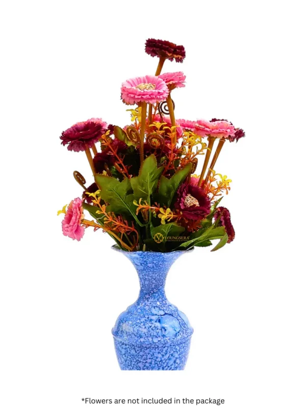 Youngsera Marble Design Flower Vase For Artificial Flowers Home Décor Office Living Room Bedroom Table Decoration Item 9 Inch Vase | Pack Of 2 | Blue - Image 5