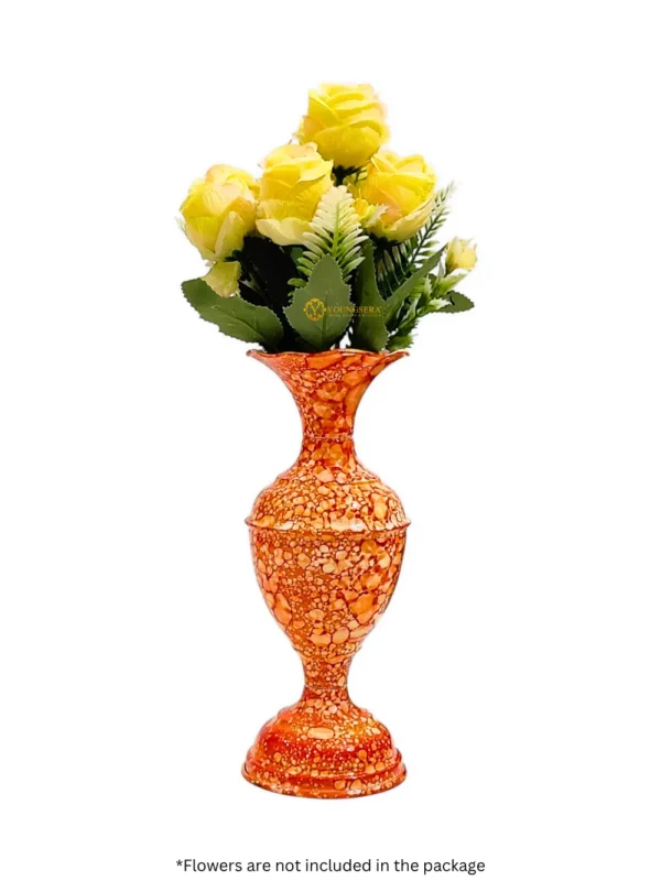 Youngsera Marble Design Flower Vase For Artificial Flowers Home Décor Office Living Room Bedroom Table Decoration Item 9 Inch Vase | Pack Of 2 | Orange - Image 2