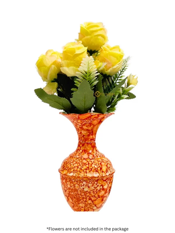 Youngsera Marble Design Flower Vase For Artificial Flowers Home Décor Office Living Room Bedroom Table Decoration Item 9 Inch Vase | Pack Of 2 | Orange - Image 6