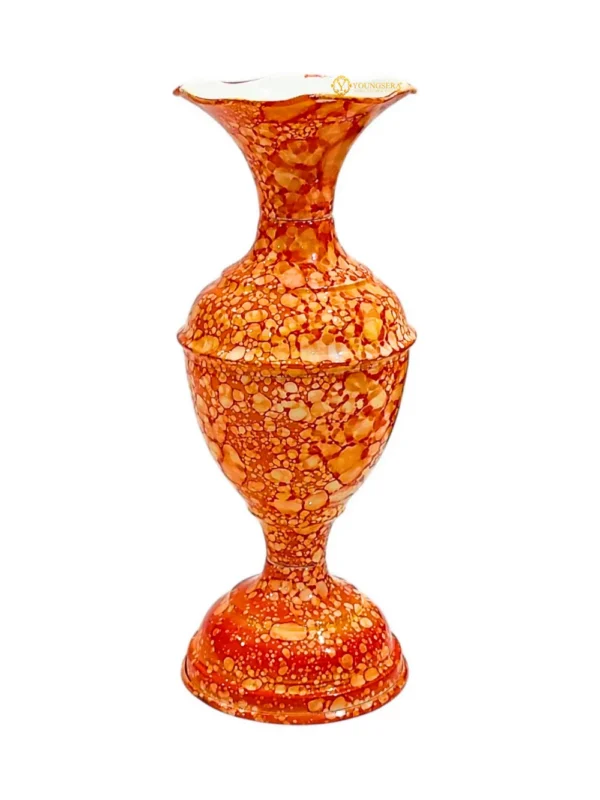 Youngsera Marble Design Flower Vase For Artificial Flowers Home Décor Office Living Room Bedroom Table Decoration Item 9 Inch Vase | Pack Of 2 | Orange - Image 3