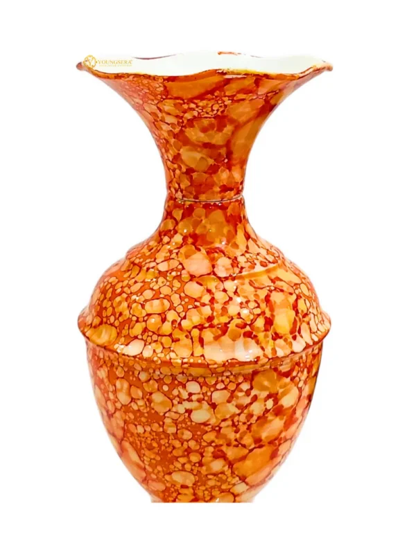 Youngsera Marble Design Flower Vase For Artificial Flowers Home Décor Office Living Room Bedroom Table Decoration Item 9 Inch Vase | Pack Of 2 | Orange - Image 4