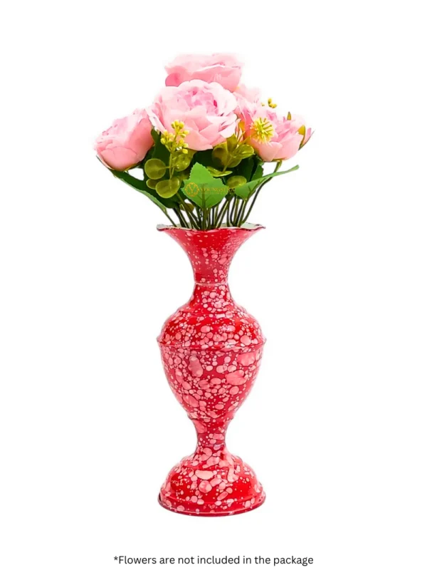 Youngsera Marble Design Flower Vase For Artificial Flowers Home Décor Office Living Room Bedroom Table Decoration Item 9 Inch Vase | Pack Of 2 | Red - Image 2