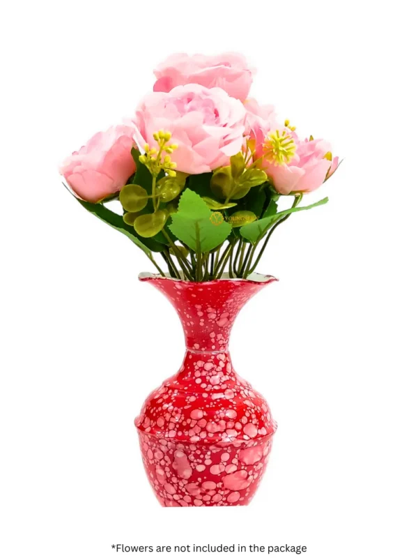 Youngsera Marble Design Flower Vase For Artificial Flowers Home Décor Office Living Room Bedroom Table Decoration Item 9 Inch Vase | Pack Of 2 | Red - Image 5