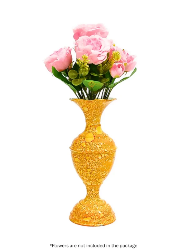 Youngsera Marble Design Flower Vase For Artificial Flowers Home Décor Office Living Room Bedroom Table Decoration Item 9 Inch Vase | Pack Of 2 | Yellow - Image 2
