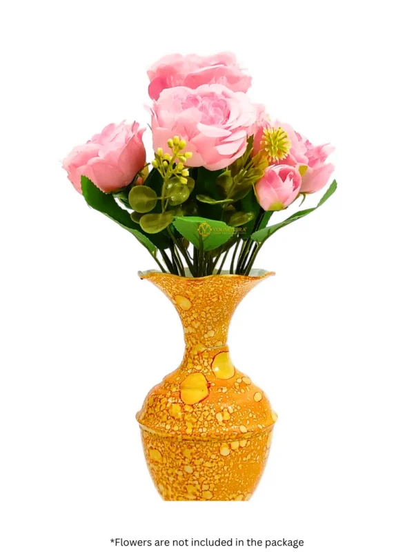 Youngsera Marble Design Flower Vase For Artificial Flowers Home Décor Office Living Room Bedroom Table Decoration Item 9 Inch Vase | Pack Of 2 | Yellow - Image 6