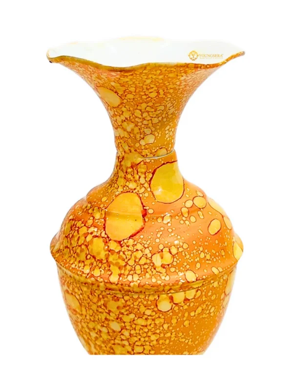 Youngsera Marble Design Flower Vase For Artificial Flowers Home Décor Office Living Room Bedroom Table Decoration Item 9 Inch Vase | Pack Of 2 | Yellow - Image 4