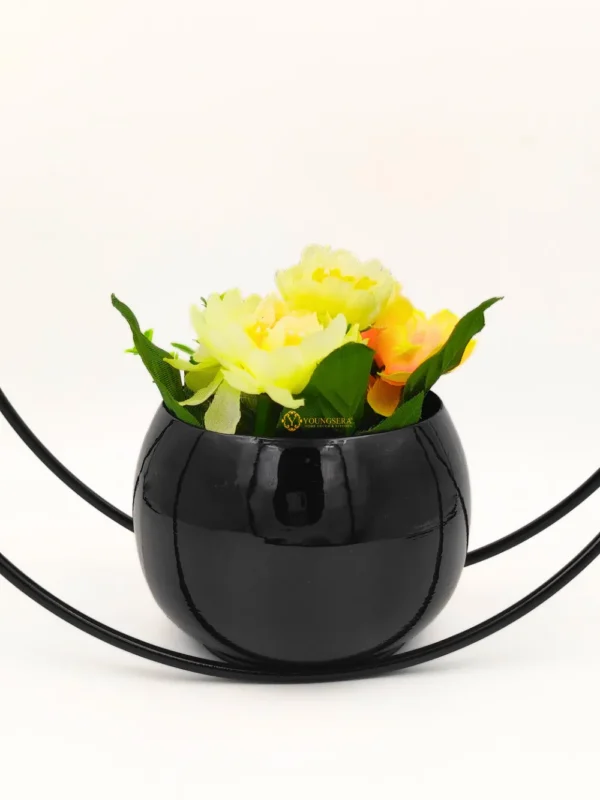 Youngsera Premium Moon Metal Flower Vase Diwali Gift Items for Home Decoration Tabletop, Side Table, Living Room, Home Office Decoration, Home Decorative Items, 9 Inches Height- Pack Of 2 - Black - Image 2