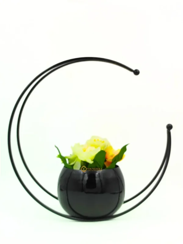 Youngsera Premium Moon Metal Flower Vase Diwali Gift Items for Home Decoration Tabletop, Side Table, Living Room, Home Office Decoration, Home Decorative Items, 9 Inches Height- Pack Of 2 - Black - Image 11