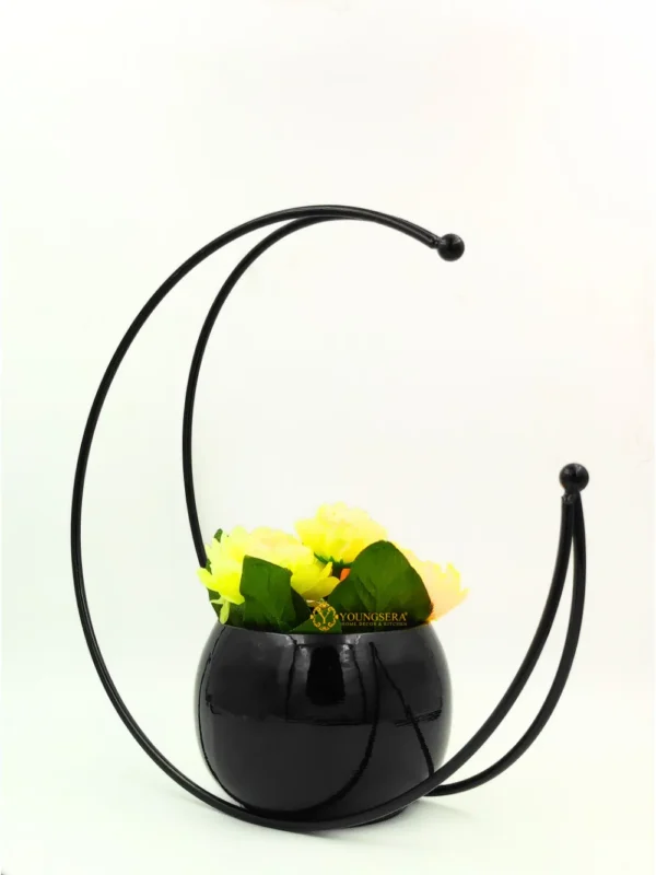 Youngsera Premium Moon Metal Flower Vase Diwali Gift Items for Home Decoration Tabletop, Side Table, Living Room, Home Office Decoration, Home Decorative Items, 9 Inches Height- Pack Of 2 - Black - Image 12