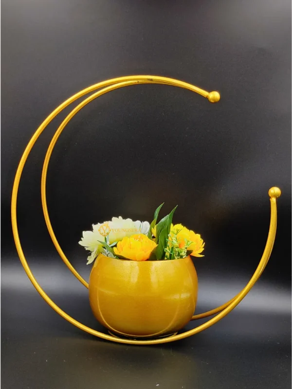 Youngsera Premium Moon Metal Flower Vase Diwali Gift Items for Home Decoration Tabletop, Side Table, Living Room, Home Office Decoration, Home Decorative Items, 9 Inches Height- Pack Of 2 - Golden - Image 8